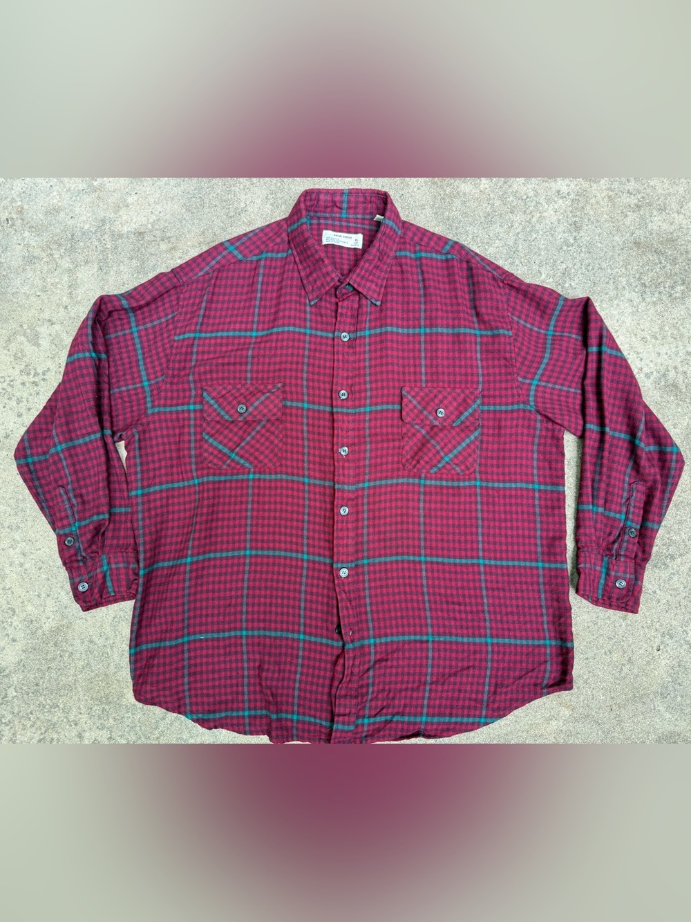 Vintage 80s Royal Choice Red Plaid Flannel Shirt with Green Windowpane Sz XL
